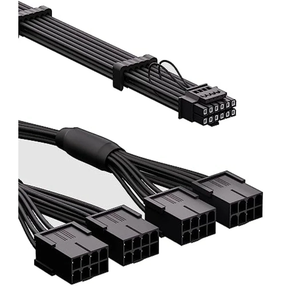 Oddtone PCIe 5.0 Extension Cable 16 Pin 12VHPWR to 4x8 Pin Sleeved Black 14in